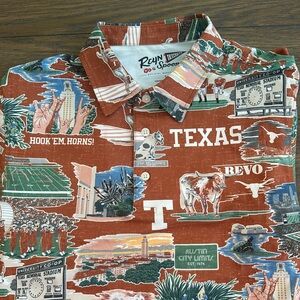 Reyn Spooner Texas Themed‎ Polo Shirt - Orange and Green Size S Great Condition